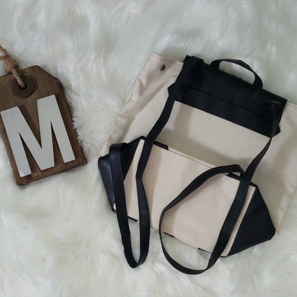 Deux Lux canvas black and cream Demi backpack NWOT